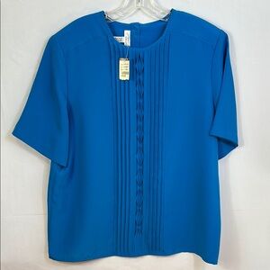 Laura & Jane Size 16 Blue Boxy Blouse with Bib Collar and Pleated Design New